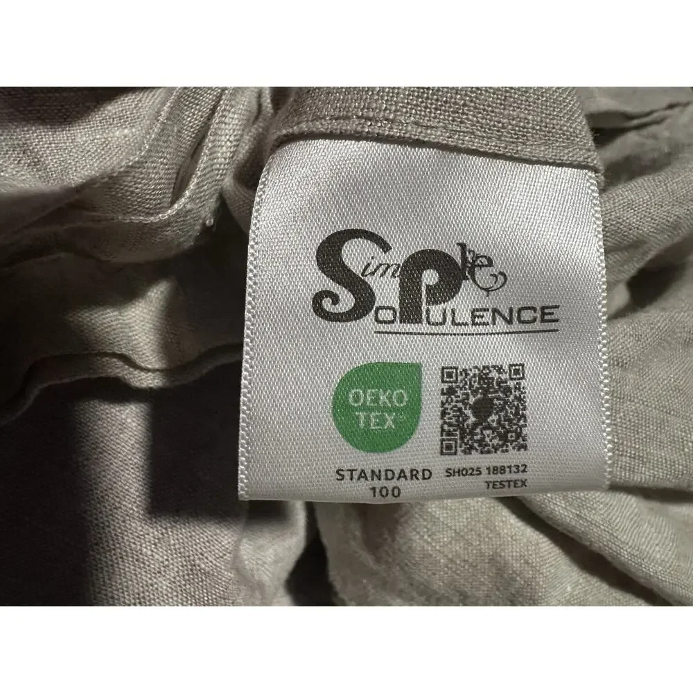 Simple & Opulence QUEEN Light Beige 100% Linen Embroidered Border Duvet Cover